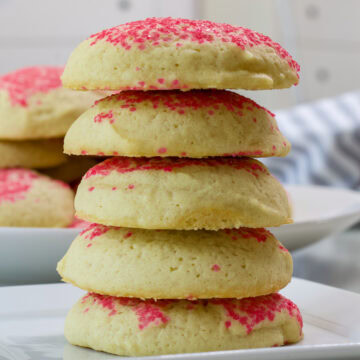 Feature image of a close up of the stack of sugar cookies.