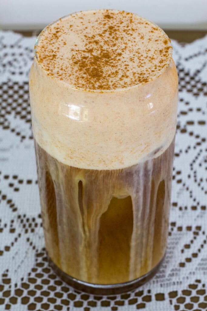 Top down view of the entire glass of Pumpkin Cream Cold Brew.