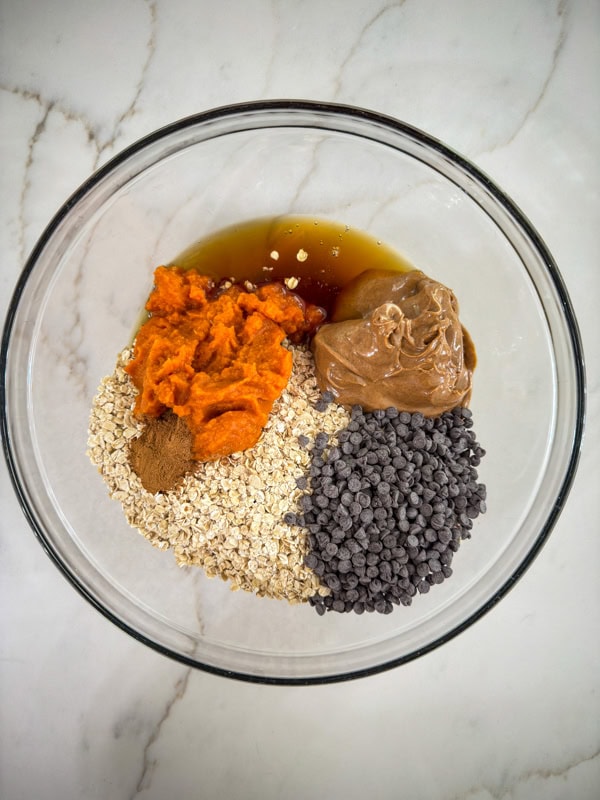 All of the ingredients in a large bowl before being mixed together.