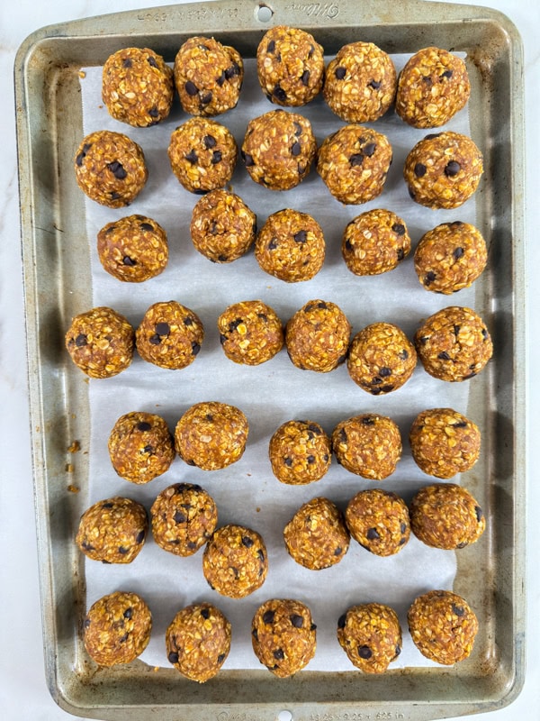 The pumpkin balls after being rolled into balls.