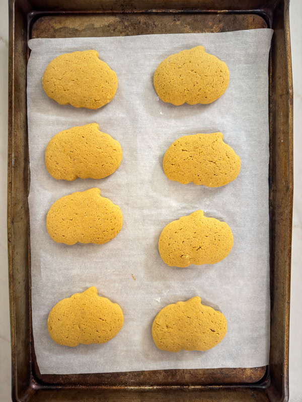 The baked Pumpkin Spice Cutout Cookies before being frosted.