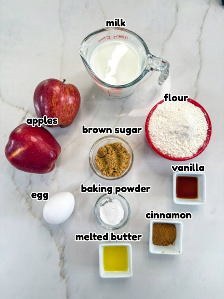 All of the ingredients needed to make the Apple and Cinnamon Pancakes recipe.