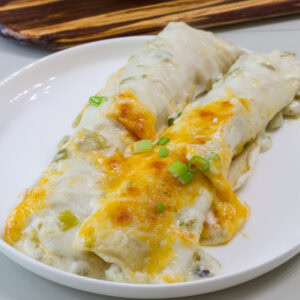 Feature image of a close up of two enchiladas on a white plate.