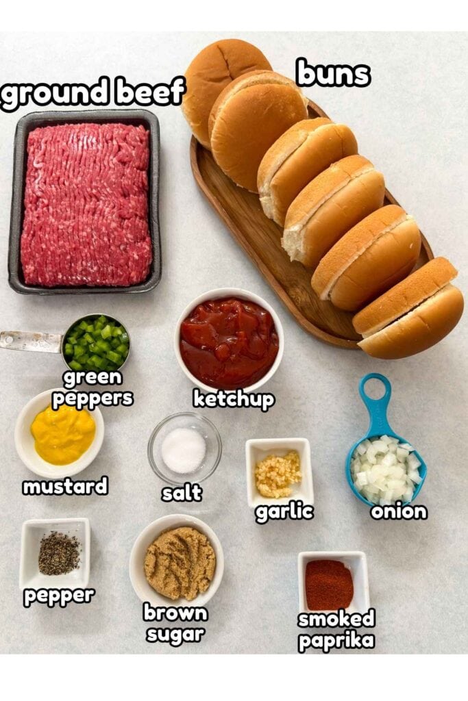 All of the ingredients needed to make the Old Fashioned Homemade Sloppy Joes recipe.