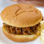 Close up side shot of one Old Fashioned Homemade Sloppy Joes.