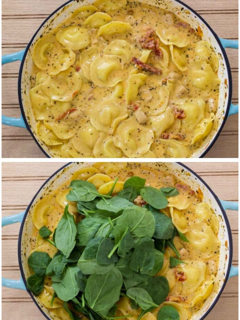 Everything in the skillet except the spinach, then the spinach is added.