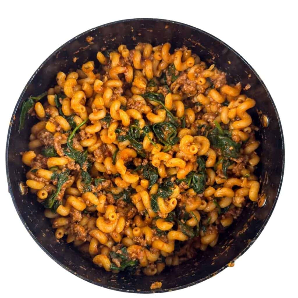 The spinach after it's been mixed in.