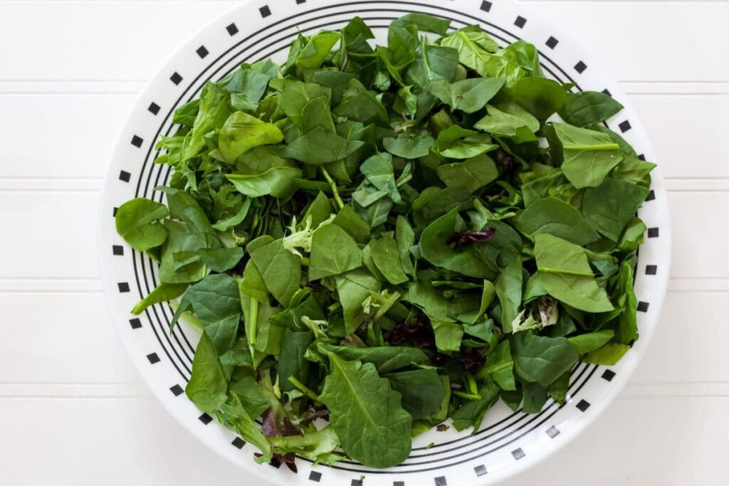 The chopped mixed greens layered on a plate.