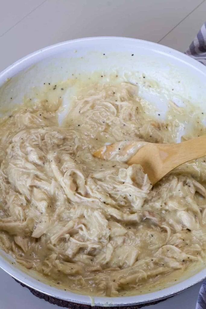 The chicken gravy in the skillet it was cooked in.