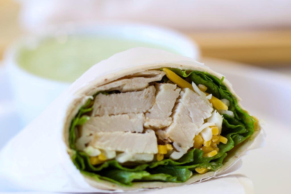 One wrap that's been cut in half so the inside is visible.