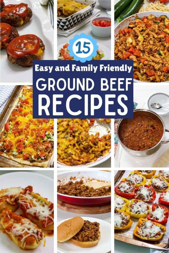 A collage of nine dishes that use ground beef.