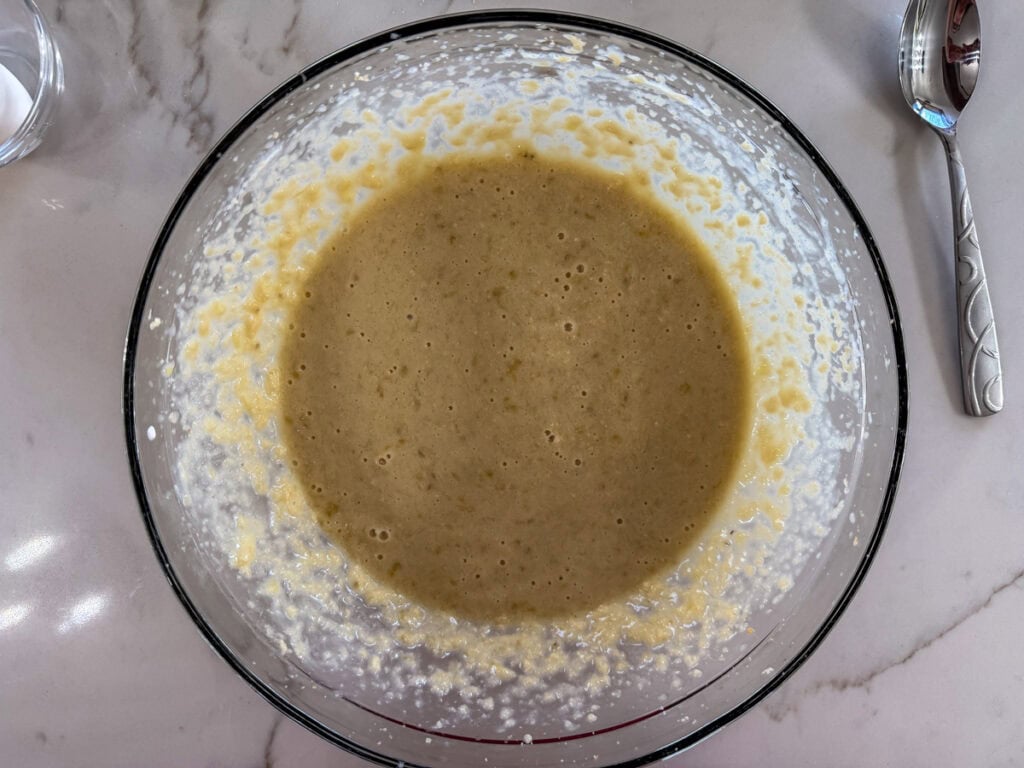 All of the wet ingredients combined in a large bowl.