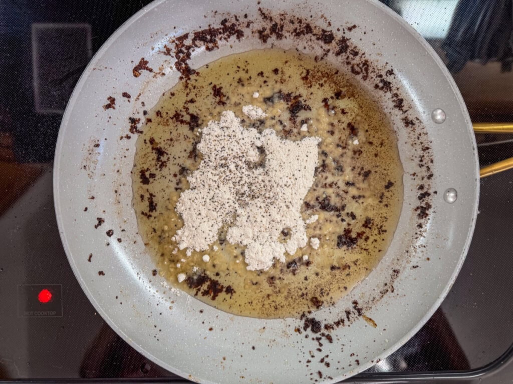 Flour added to the pan drippings to make the gravy.