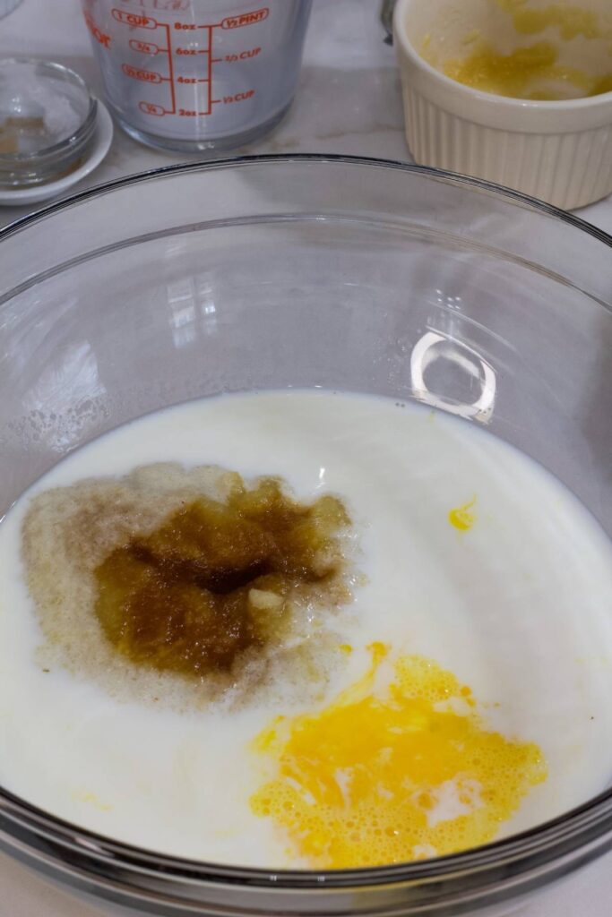 The wet ingredients in a small bowl ready to be mixed together.