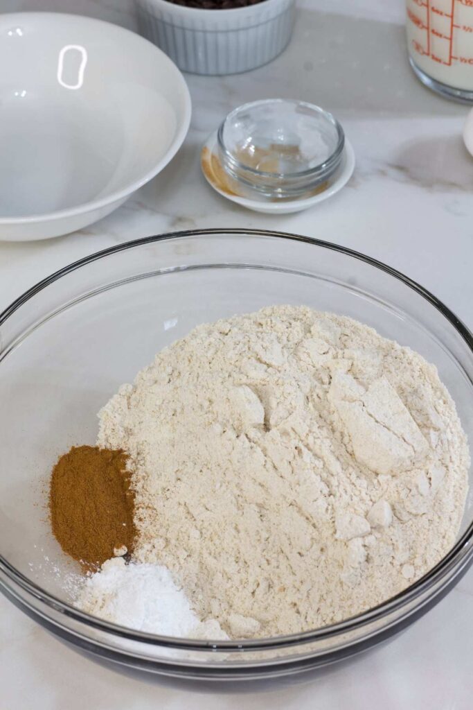 The dry ingredients in a bowl ready to be mixed together.