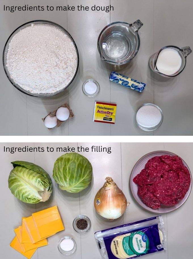 The ingredients to make the dough on top and to make the filling on the bottom.