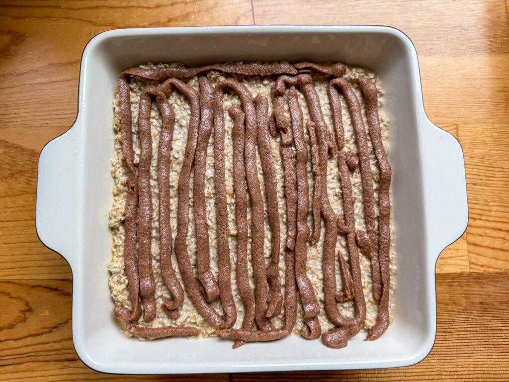 The unbaked oatmeal after the cinnamon sugar topping has been added.