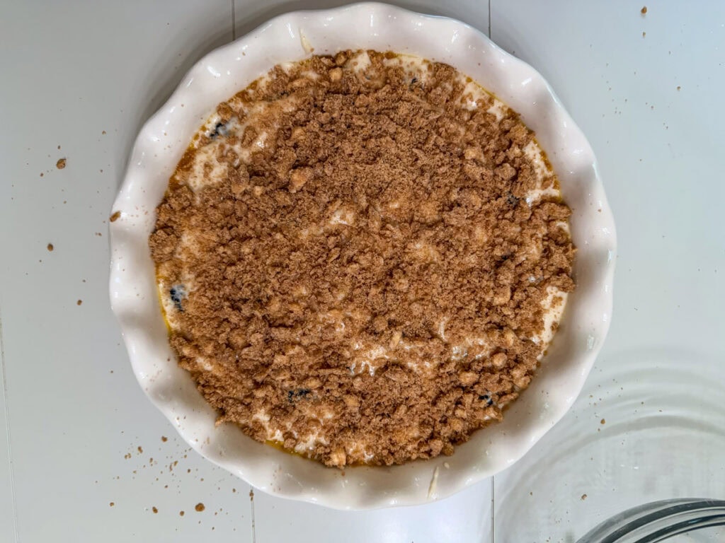 The brown sugar streusel topping added on top of the cake batter.