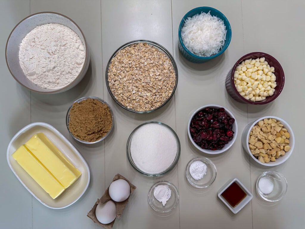 The ingredients measured out ready to make the cowgirl cookies recipe.